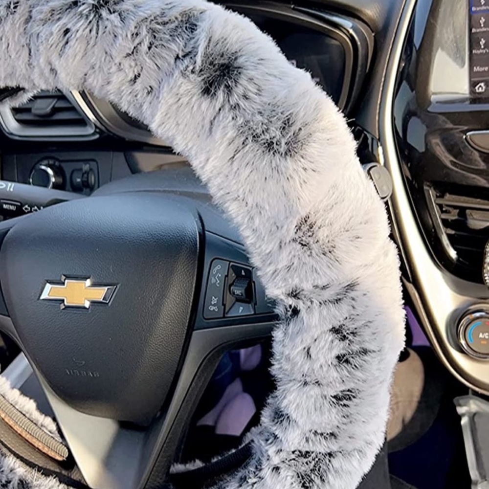 6 pieces fluffy steering wheel cover handbrake steering console accessories